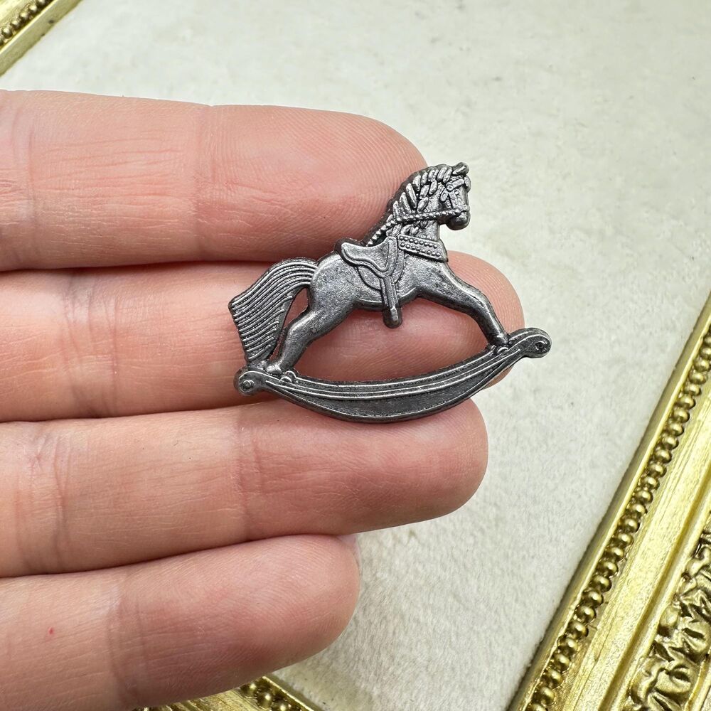 Vintage Jewelry Silver Tone Rocking Horse Pin Brooch Childs Toy Pin Vintage Toy